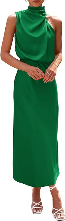 PRETTYGARDEN Women's 2026 Summer Satin Dress Elegant Sleeveless Mock Neck Cocktail Party Maxi Dre... | Amazon (US)
