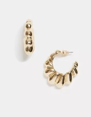 ASOS DESIGN hoop earrings in domed design in gold tone | ASOS (Global)