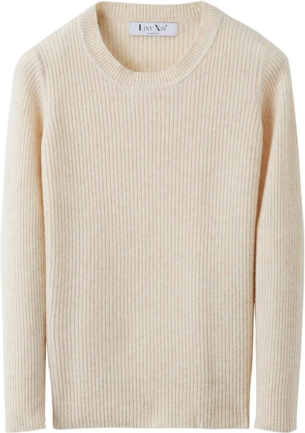 LINY XIN 100% Merino Wool Sweater Women Spring Crewneck Long Sleeve Lightweight Soft Knitted Pull... | Amazon (US)