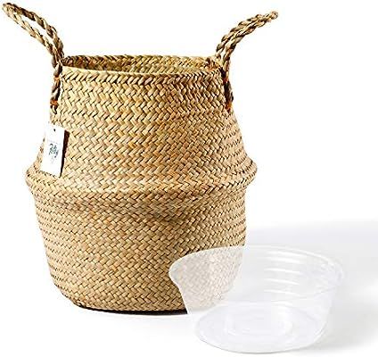 POTEY 710102 Seagrass Plant Basket - Hand Woven Belly Basket with Handles, Large Storage Laundry,... | Amazon (US)
