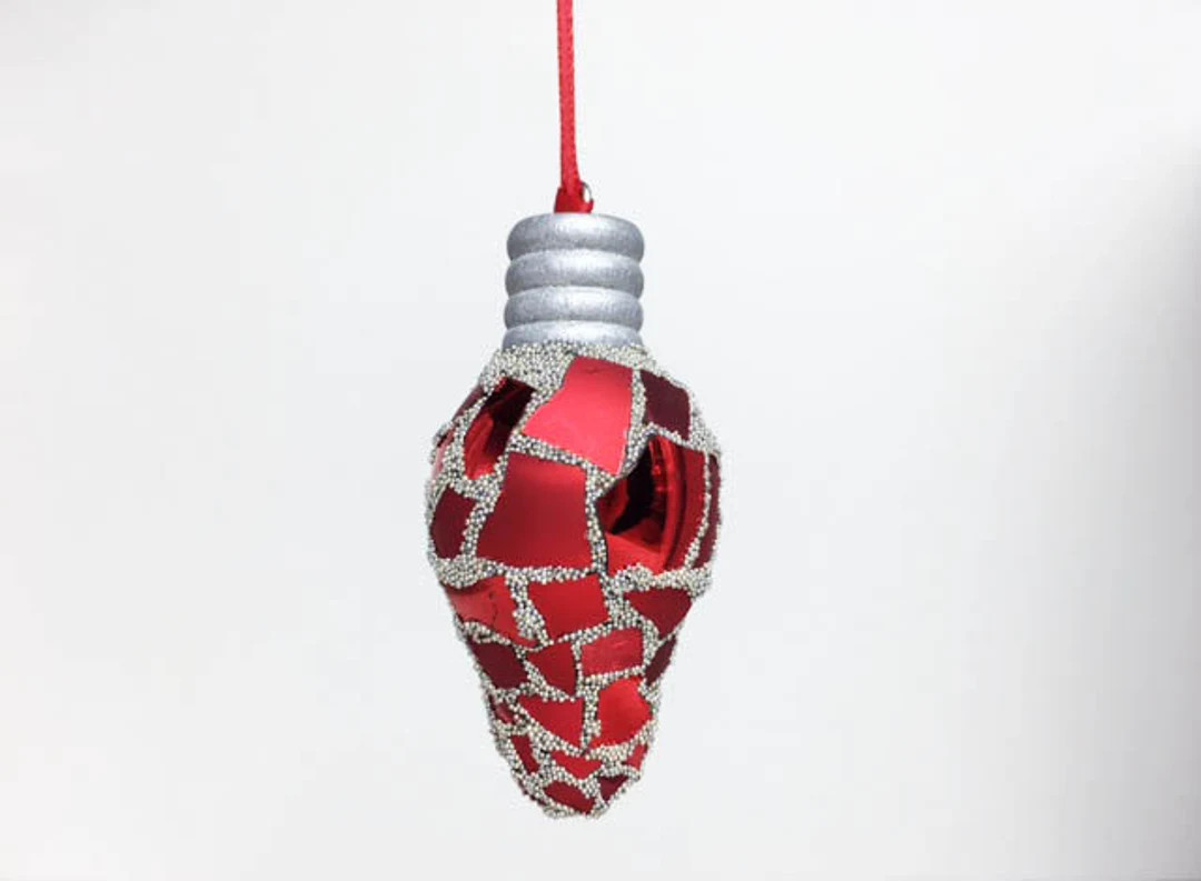 Red Mosaic Christmas Lightbulb Ornament Glass Ornament Retro - Etsy | Etsy (US)