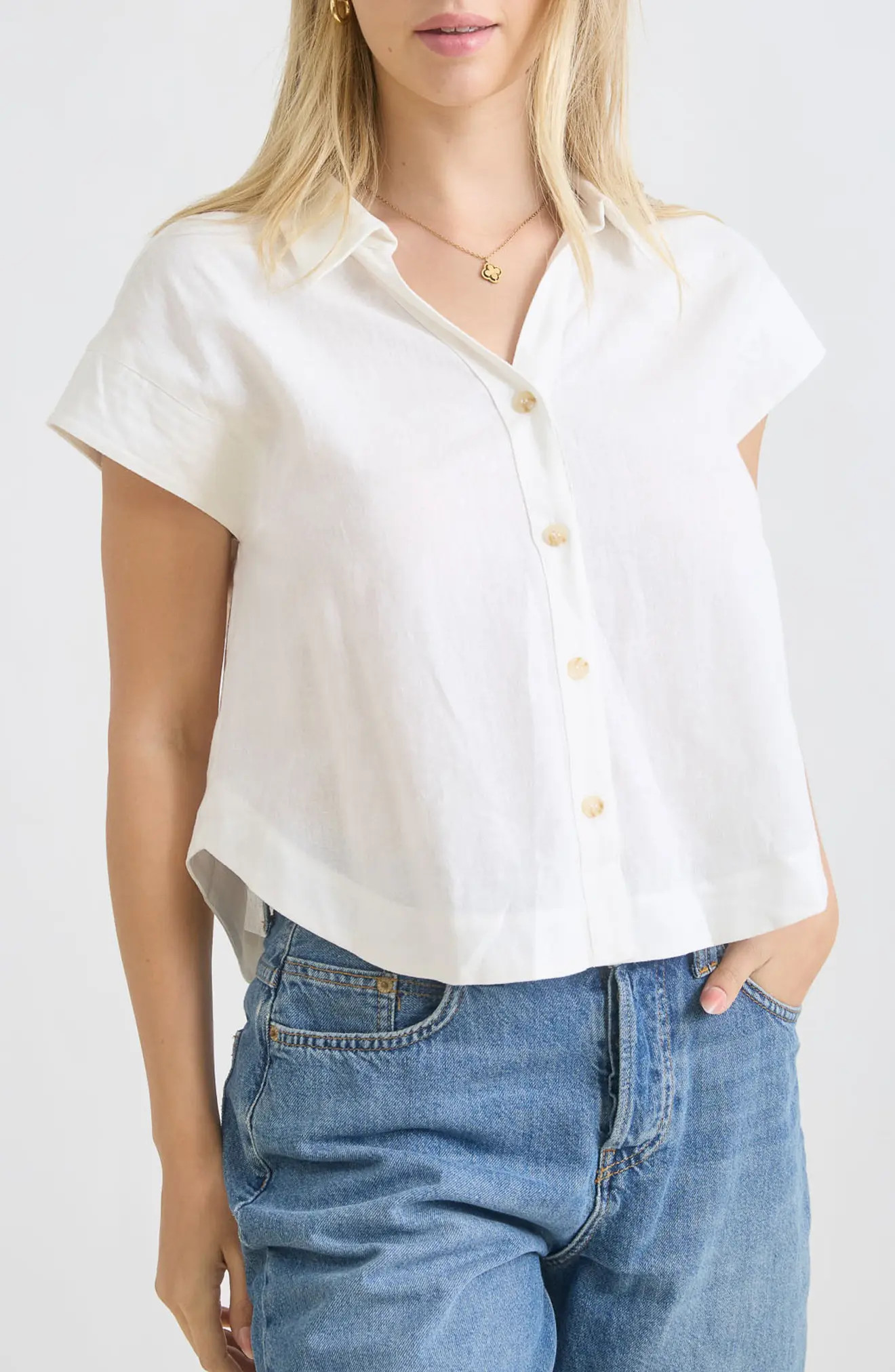 Linen Blend Short Sleeve Button Down Shirt (Women) | Nordstromrack | Nordstrom Rack