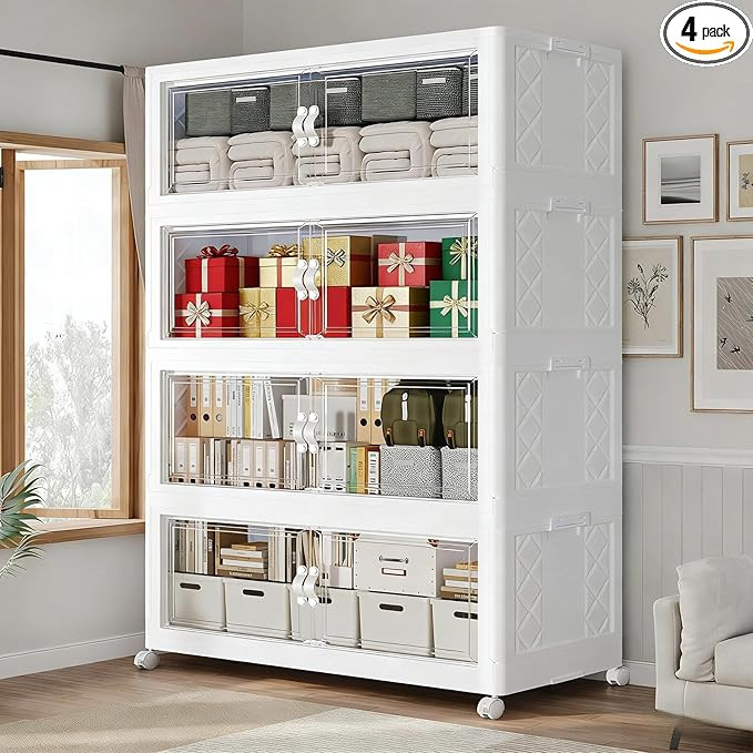 880QT Extra Large Stackable Storage Bins with Lid, 220Gal Collapsible Storage Box with Wheels and... | Amazon (US)