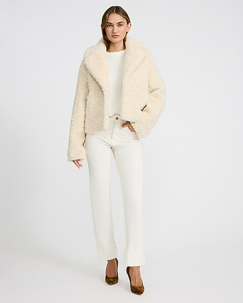 High Waisted Ivory Cuffed Straight Ankle Jeans | Express