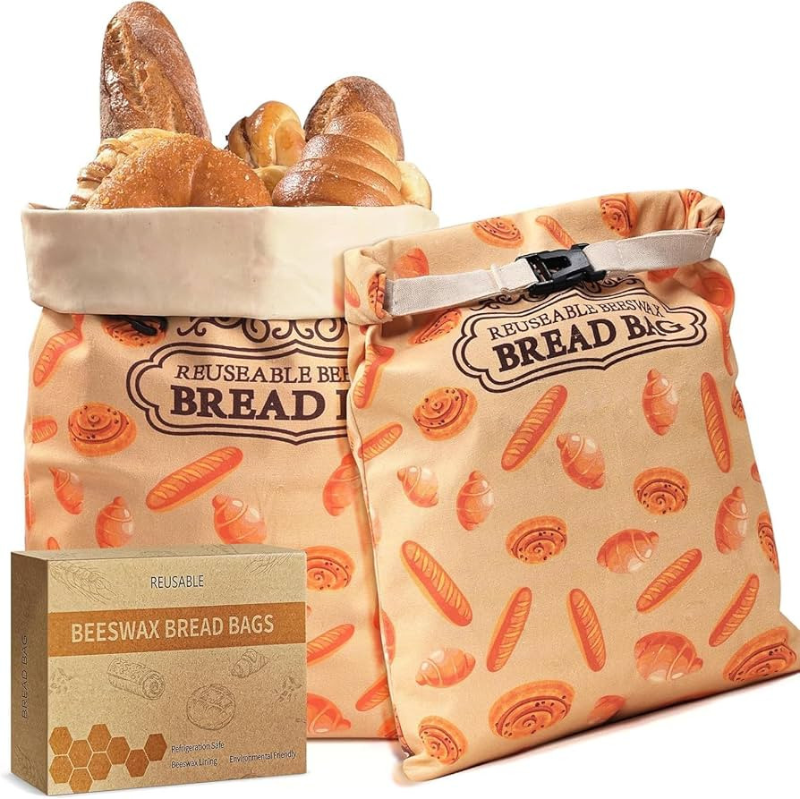 2 Pack Beeswax Bread Bags for Sourdough Homemade Bread, XL Cotton Lining Sourdough Reusable Natur... | Amazon (US)