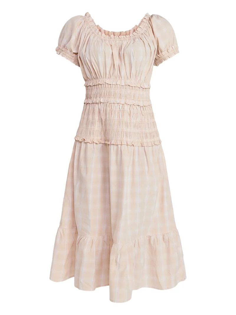 Time and Tru Women's Smocked Cotton Peasant Dress with Short Sleeves, Sizes XS-XXXL | Walmart (US)