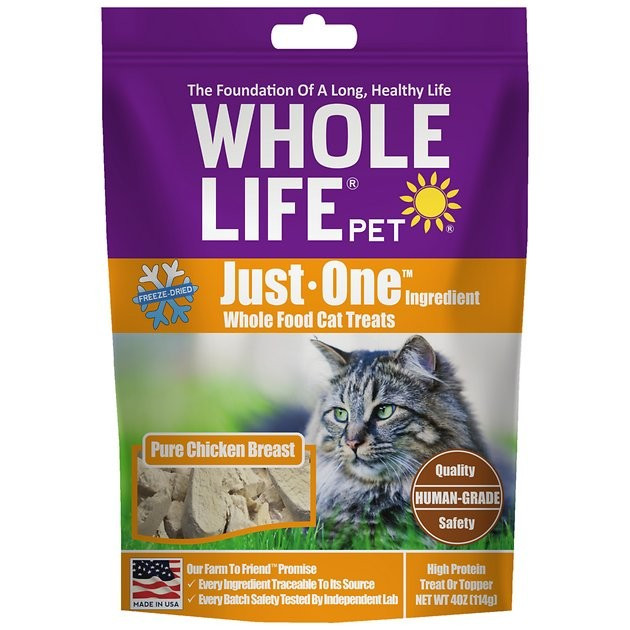 WHOLE LIFE Just One Ingredient Pure Chicken Breast Freeze-Dried Cat Treats, 4-oz bag - Chewy.com | Chewy.com