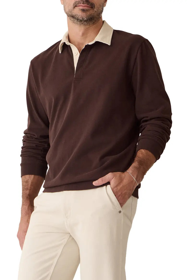 Marine Layer Organic Cotton Rugby Polo in Java at Nordstrom, Size Medium | Nordstrom