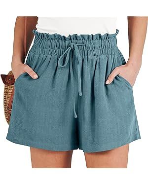 ANRABESS Women's Linen Shorts Summer Casual High Waisted Drawstring Wide Leg Beach Lightweight Sh... | Amazon (US)