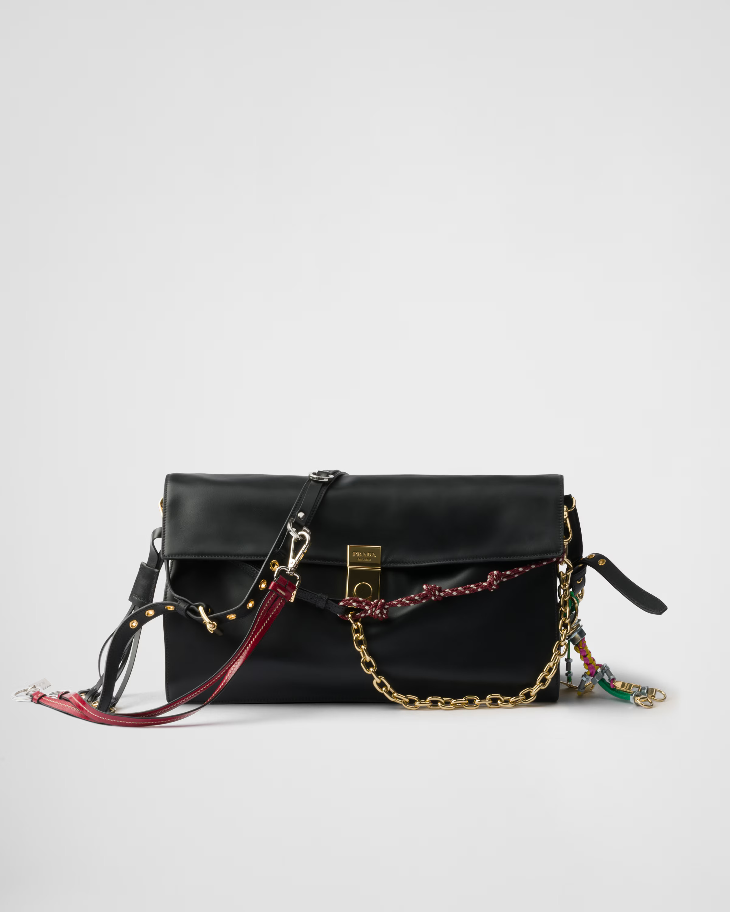 Prada Soft Sound large leather shoulder bag with charms | Prada US