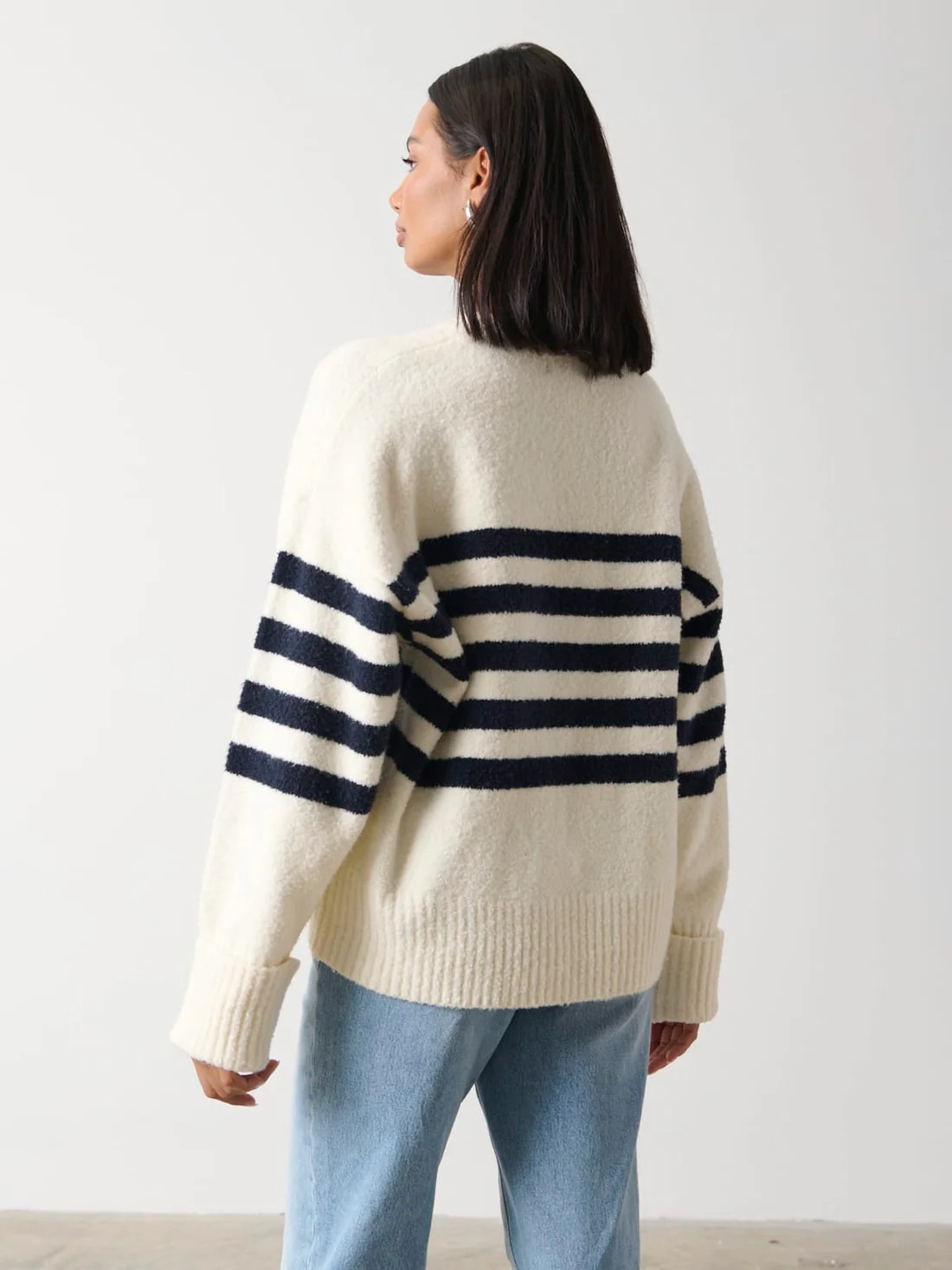 Camille Oversized Striped Borg Jumper - Cream | Pretty Lavish (UK)