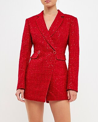 Endless Rose Premium Tweed Blazer Romper | Express
