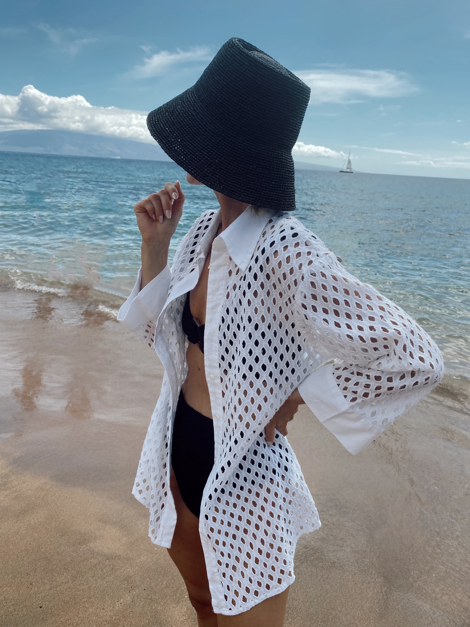 Eyelet swim coverup (I sized up for a more oversized fit) and crinkle swimsuit (so comfortable and easy to move around in)… 

#LTKswim