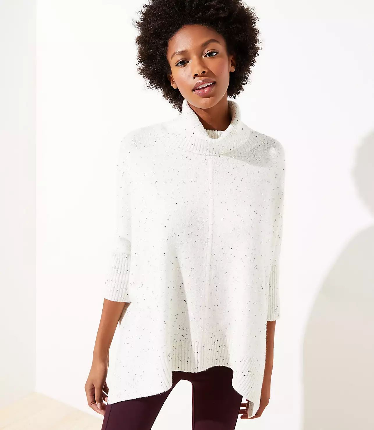 Petite Flecked Turtleneck Poncho Sweater | LOFT | LOFT