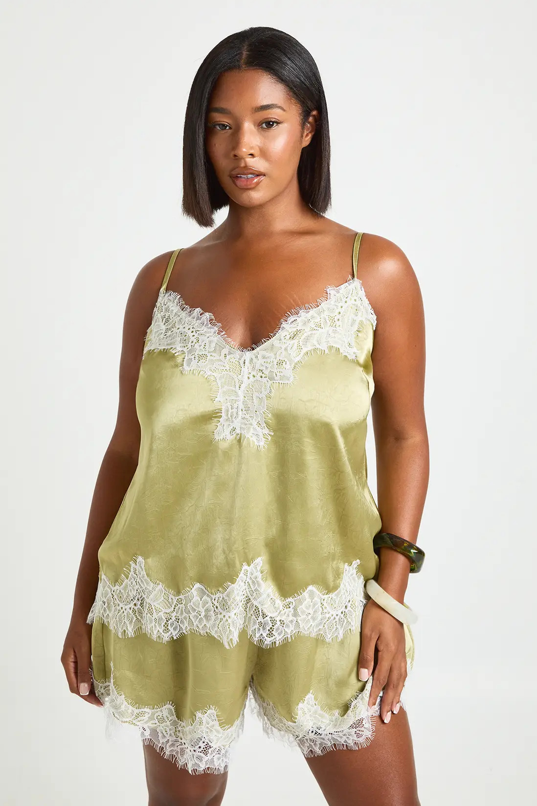 Plus Hammered Satin Lace Trim Cami Top | boohoo (US & Canada)