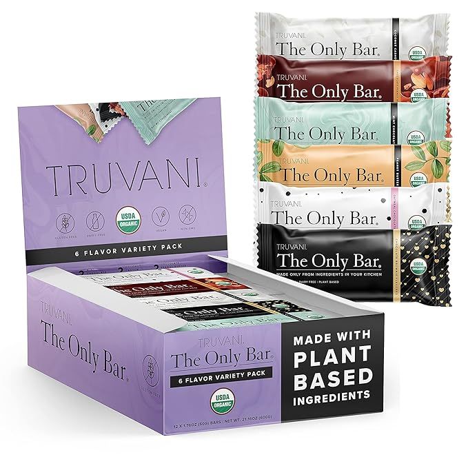 Truvani Plant-Based Snack Bars - Only Bar Variety Pack with 6 Flavors - USDA Certified Organic, V... | Amazon (US)