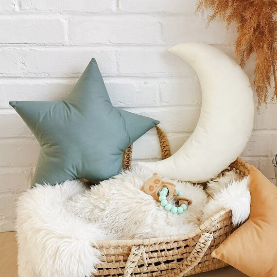 Blue Eucalyptus Star shaped pillow, Mustard Star shaped pillow, Moon Blue shaped pillow, Blue nur... | Etsy (US)