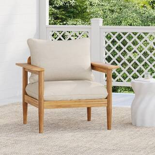 Terassi Patio Solid Wood Outdoor Lounge Chair with Beige Cushions, Light Teak | The Home Depot