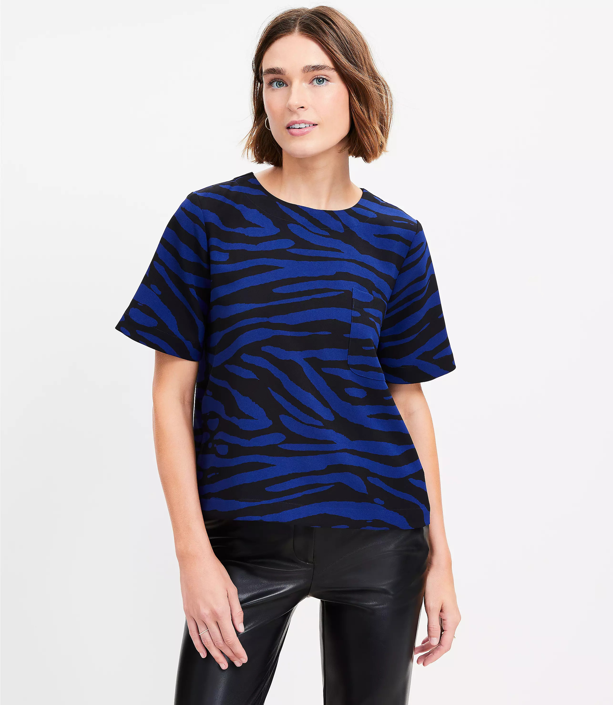Zebra Print Clean Short Sleeve Pocket Top | LOFT