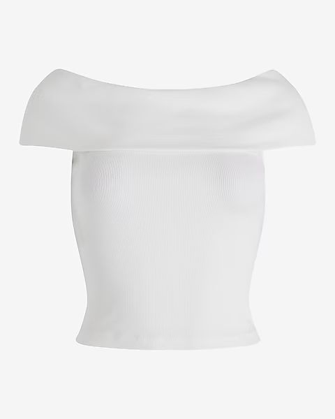 Fitted Ribbed Off The Shoulder Overlay Top | Express