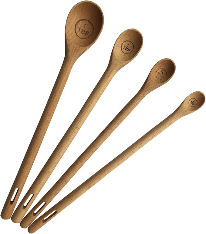 Long Handle Wooden Measuring Spoons by utensi, Set of 4 Engraved Accurate Spoons for Dry and Liqu... | Amazon (US)