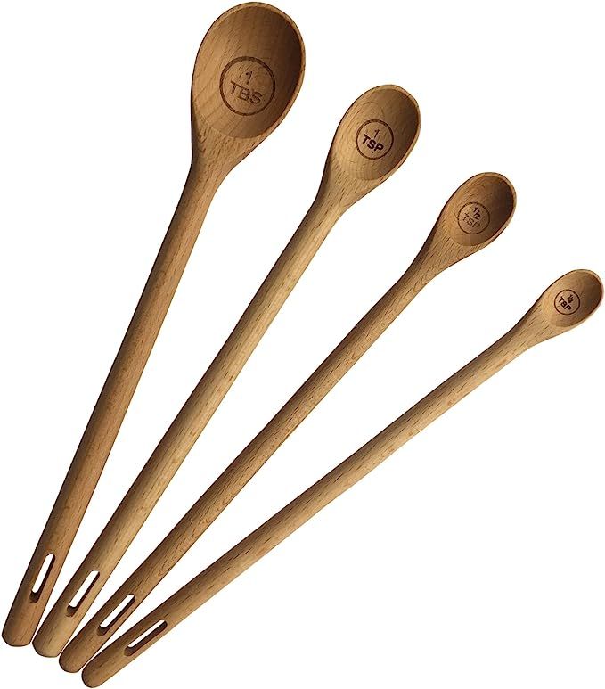 Long Handle Wooden Measuring Spoons by utensi, Set of 4 Engraved Accurate Spoons for Dry and Liqu... | Amazon (US)