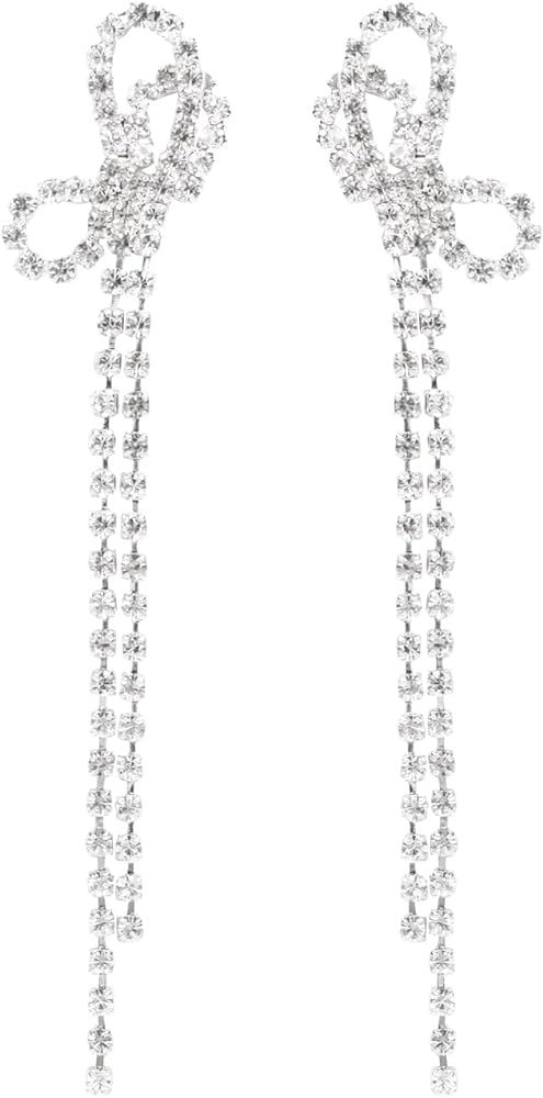 Pendant Earrings Silver Dangle Earrings Women's Rhinestone Earrings Lightweight Ear Studs Crystal... | Amazon (US)