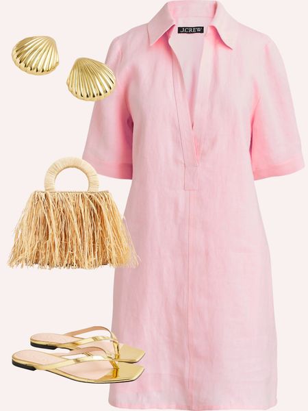 Dreamy little casual spring look, linen pink dress, straw bag, gold sandals, gold shell earrings 

#LTKstyletip #LTKitbag #LTKfindsunder100