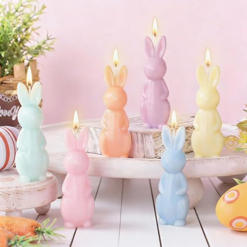 DoubleFill 6 Pcs Easter Bunny Candle Pastel Easter Candles Cute Bunny Decorations Spring Rabbit Table Home Decor for Spring Party Favors Decoration Centerpiece | Amazon (US)