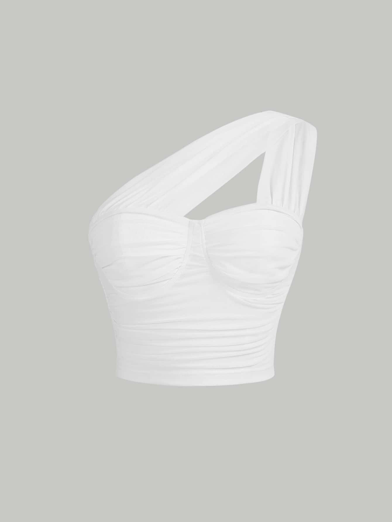 SHEIN MOD One Shoulder Ruched Bustier Crop Top | SHEIN