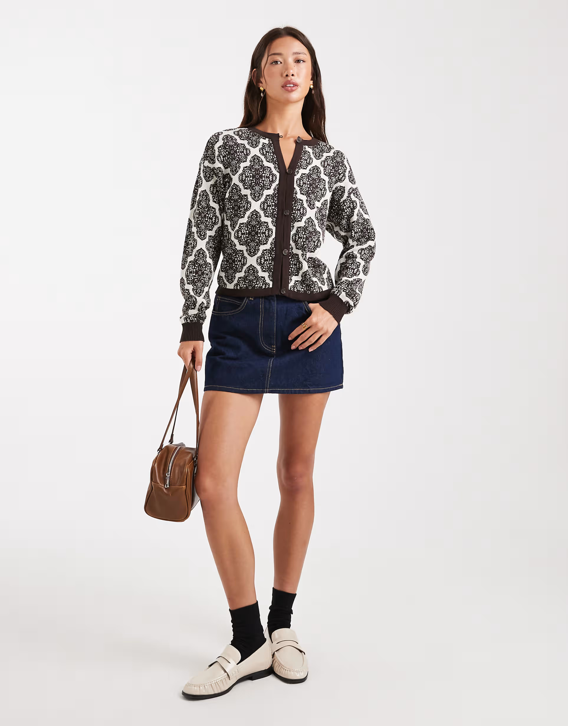 Native Youth tile print long sleeve cardigan in brown | ASOS | ASOS (Global)