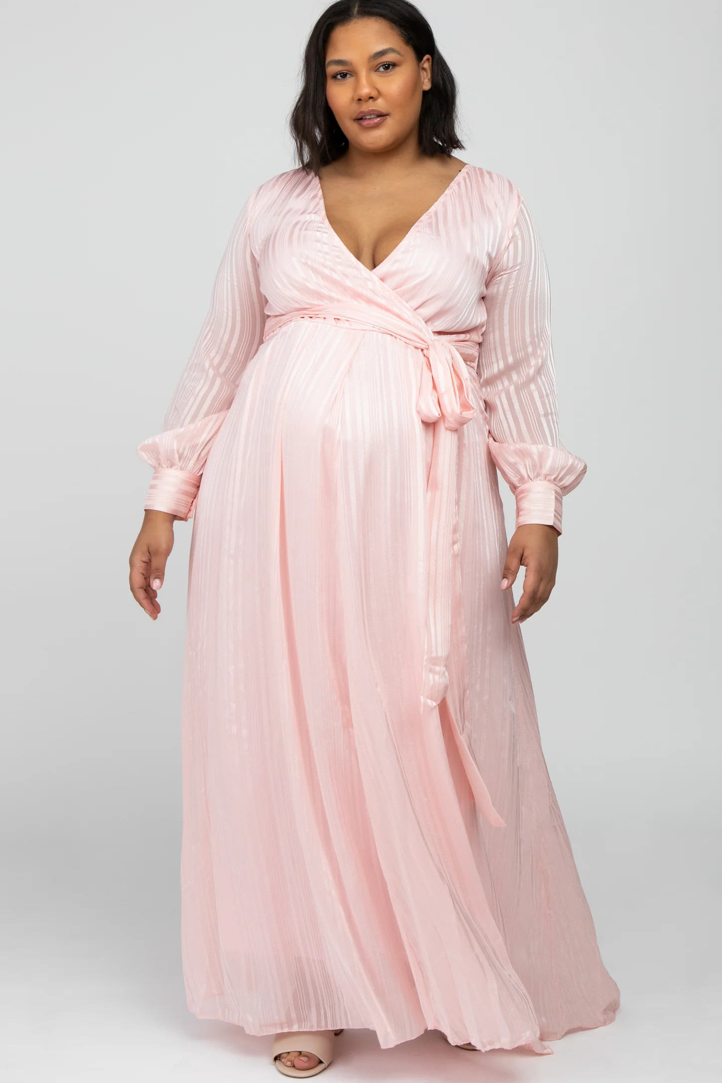 Pink Sparkle Chiffon Plus Maternity Maxi Dress | PinkBlush Maternity