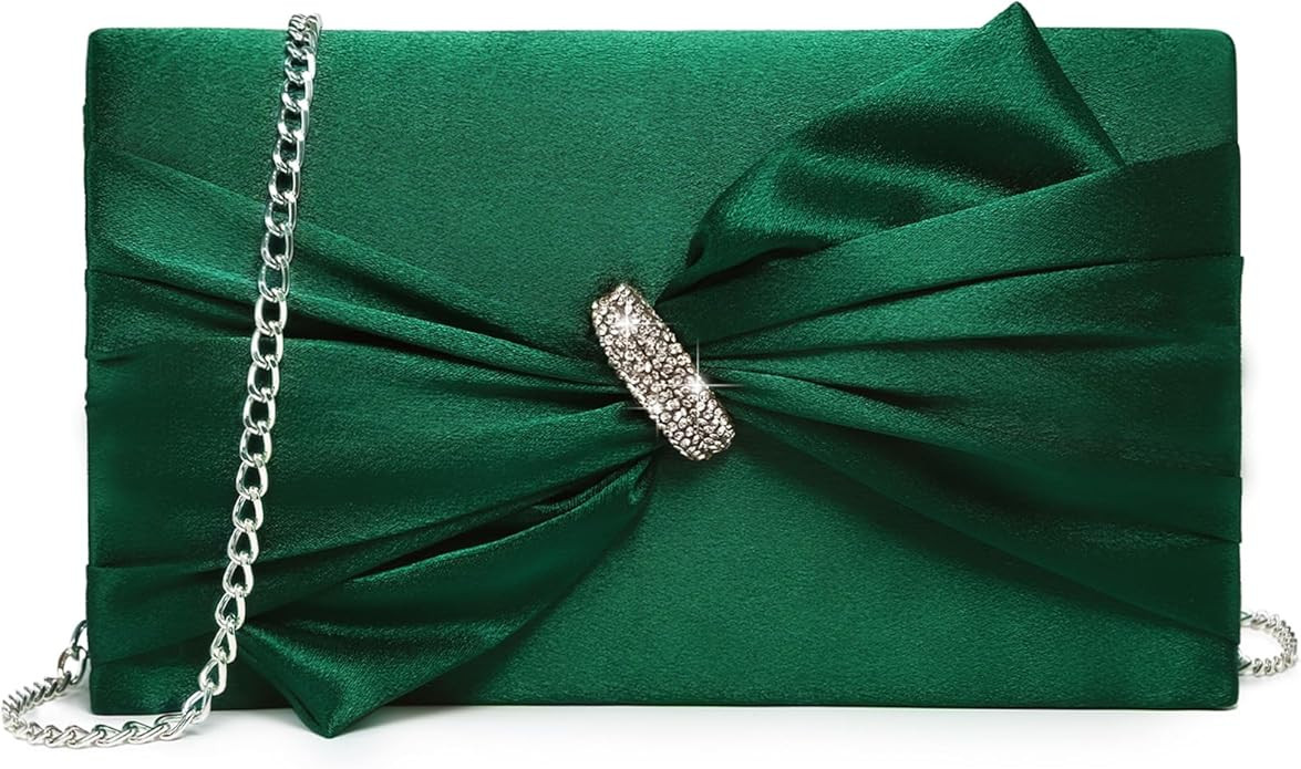 Dasein Women Elegant Satin Bow Flap Evening Bag Rhinestone Clutch Purse Handbag Formal/Wedding/Pr... | Amazon (US)