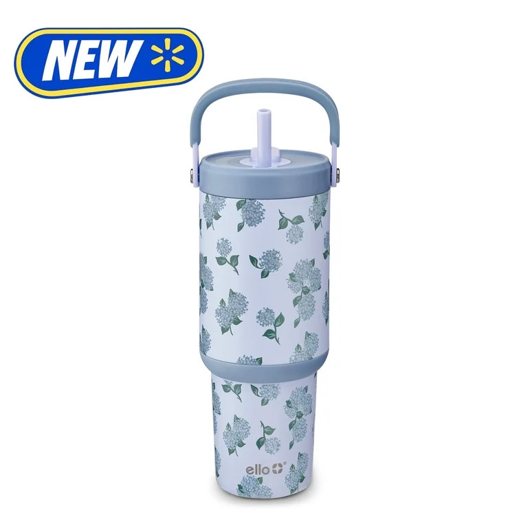 Ello Oasis Go 30oz Stainless Steel Tumbler with Top Handle and Retracting Straw, Hydrangea Blooms | Walmart (US)