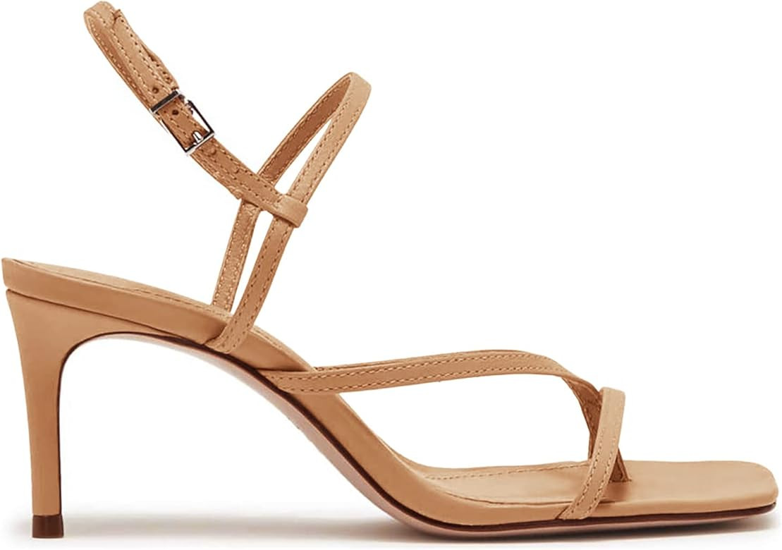 PiePieBuy Womens Square Toe Heeled Sandals Thong Criss Cross Ankle Strap Stiletto Heel Wedding Dress | Amazon (US)