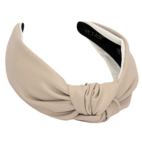 YETASI Headbands for Women Leather Cream is Trendy. Beige Knotted Headband for Women is an Adjustable Top Knot Head band Fashion Designer | Amazon (US)
