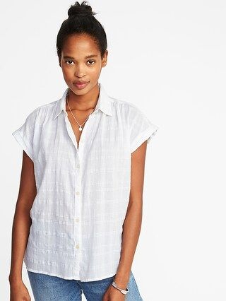 Relaxed Dobby-Windowpane Button-Front Top for Women | Old Navy US