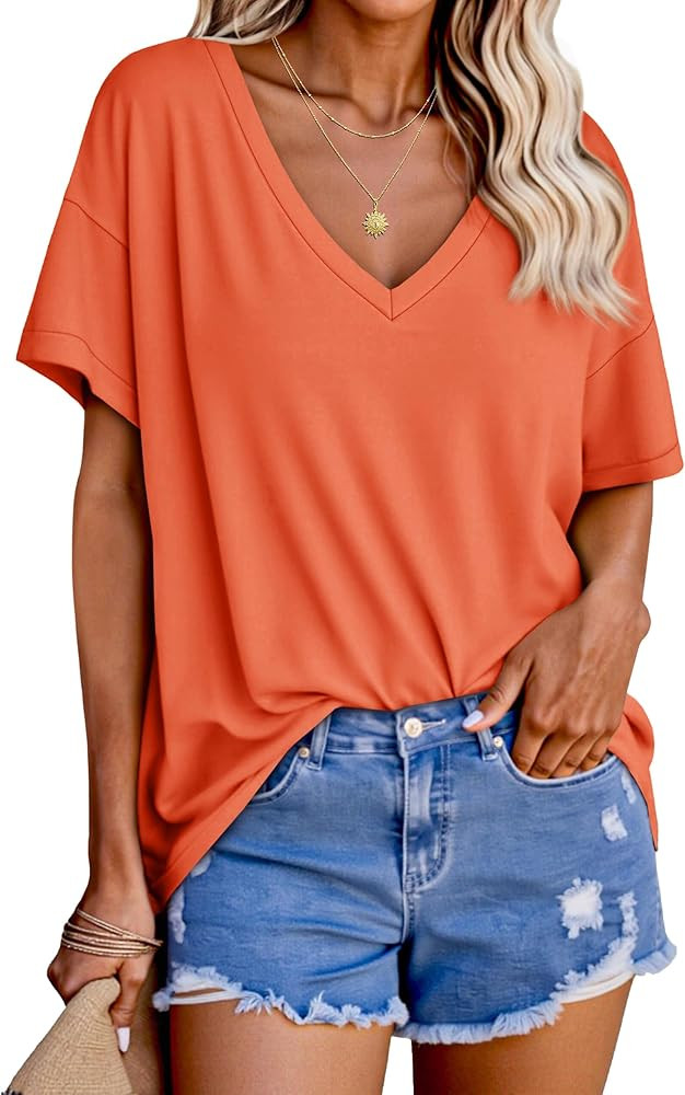 Tankaneo Womens Oversized Tshirts V Neck Short Sleeve Tops Summer Casual Loose Fit Tunic Tee Shir... | Amazon (US)