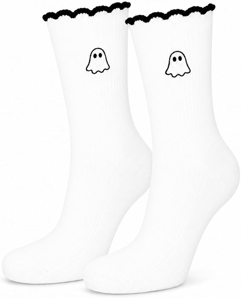 Embroidered Novelty Crew Socks Women Wavy Cuff Seasonal Hosiery | Amazon (US)