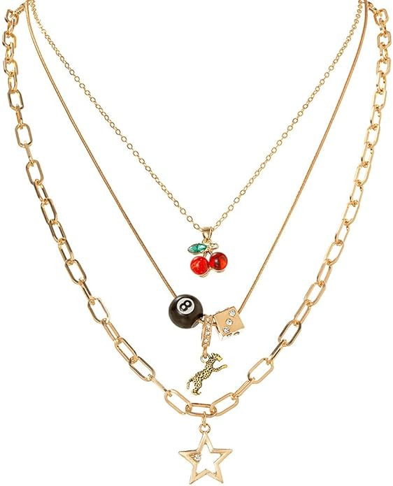 Mayvary 3pcs Cherry 8-Ball Necklace Set for Women，Gold Leopard Dice Star Charm Y2K Punk Charm P... | Amazon (US)
