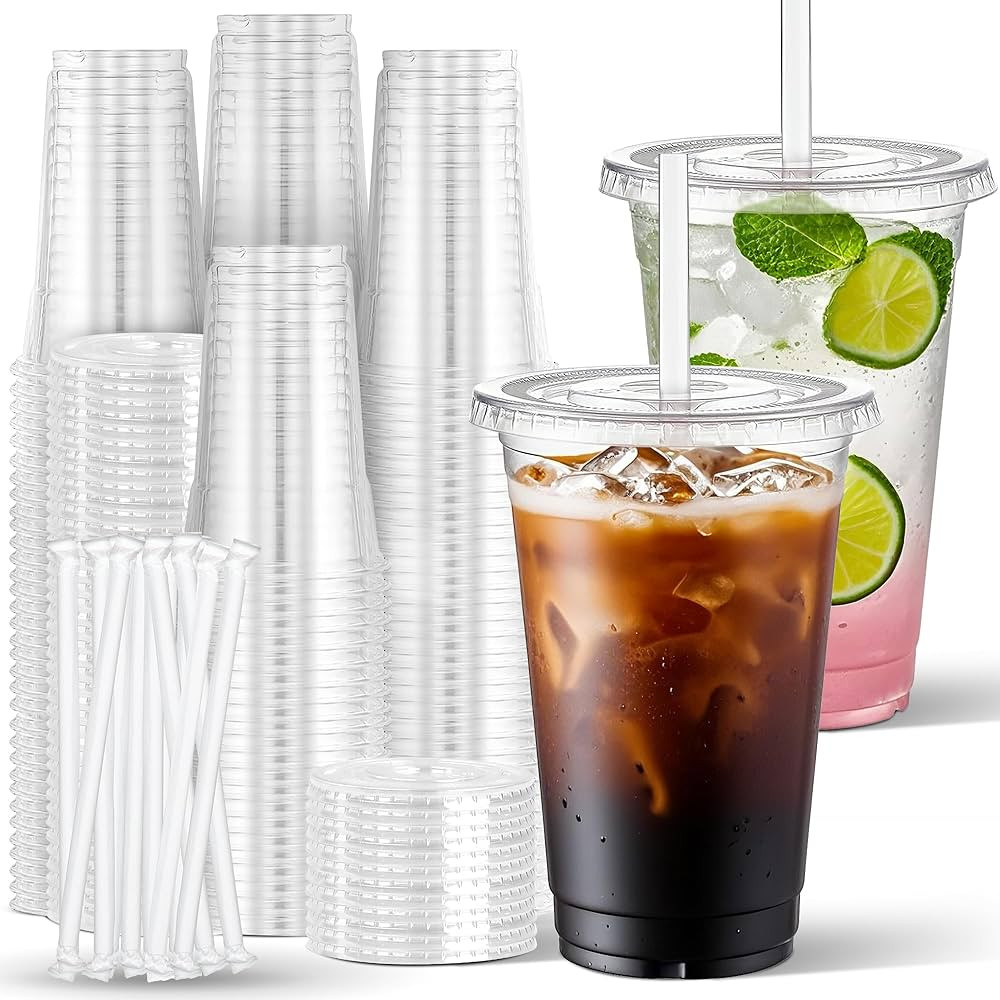 Charmount 24 oz Clear Plastic Cups with Lids and Straws, 100 Sets Disposable To Go Cups for Cold ... | Amazon (US)