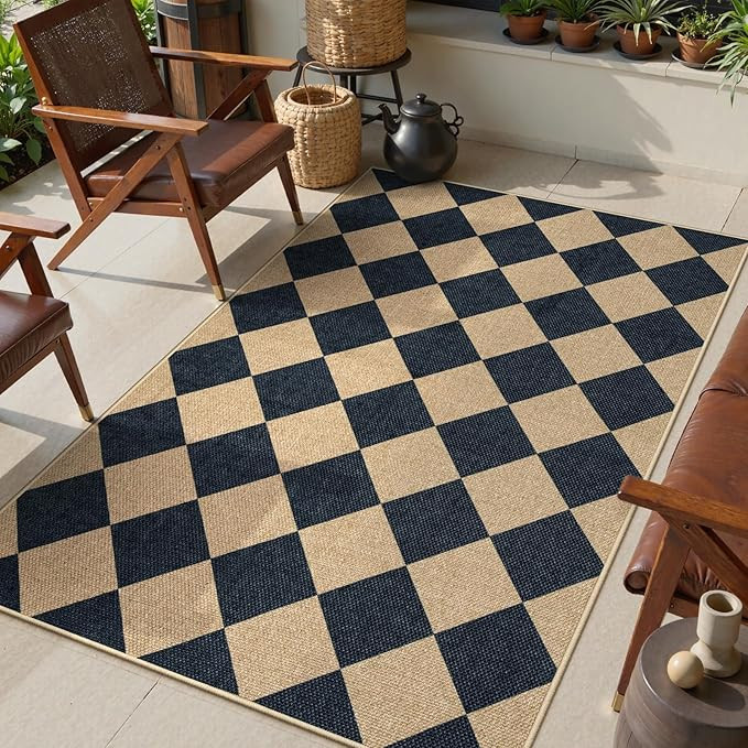 Lanffia Checkered Easy Jute Outdoor Rug, Black 3x5 Entryway Rugs for Living Room, Diamond Washabl... | Amazon (US)