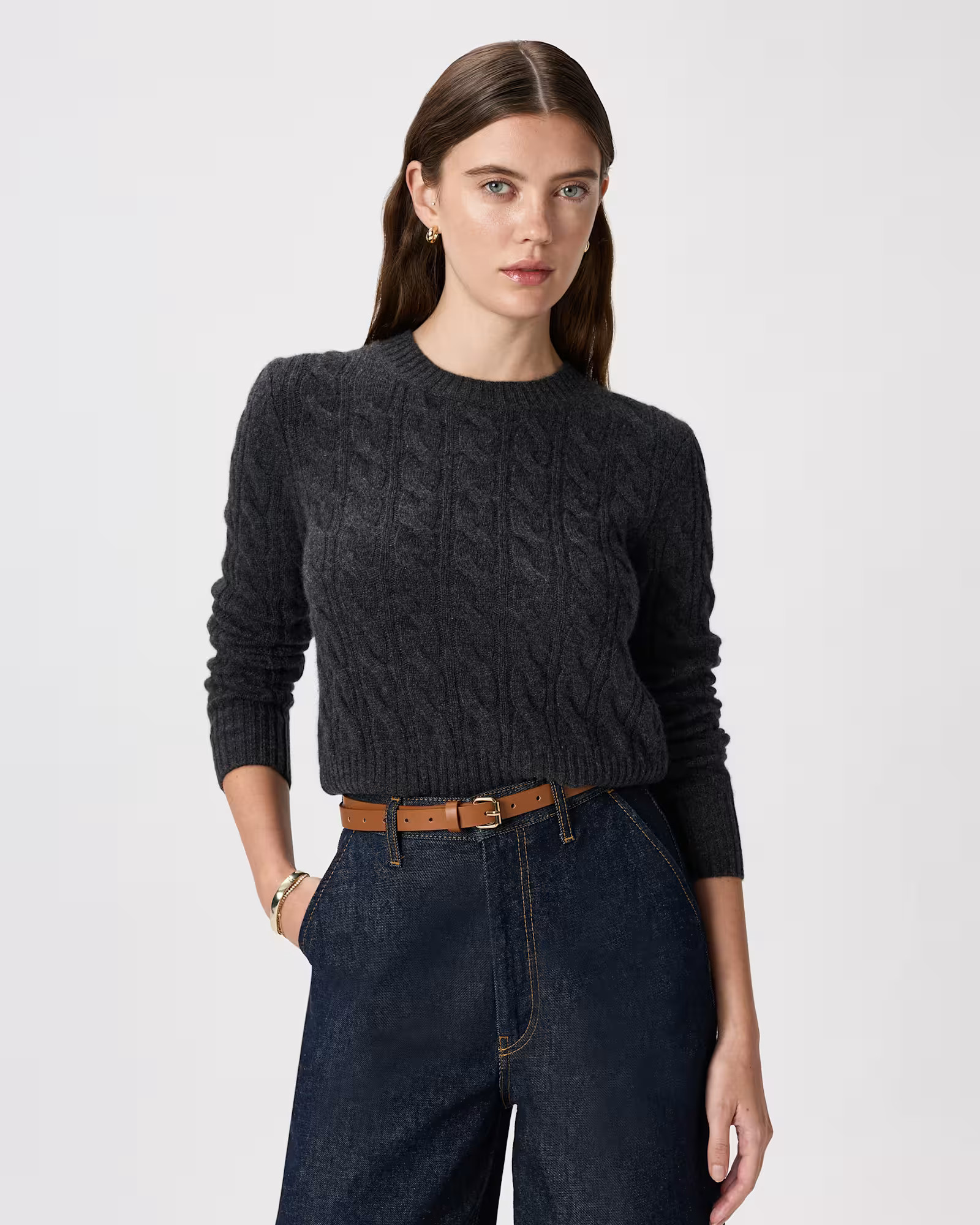 Mongolian Cashmere Shrunken Cable Crewneck Sweater | Quince