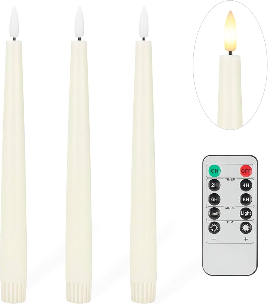 Flameless Taper Candles with 3D Wick, 9.6" Real Wax LED Candles with Remote and Timer, 3 Pack Fli... | Amazon (CA)