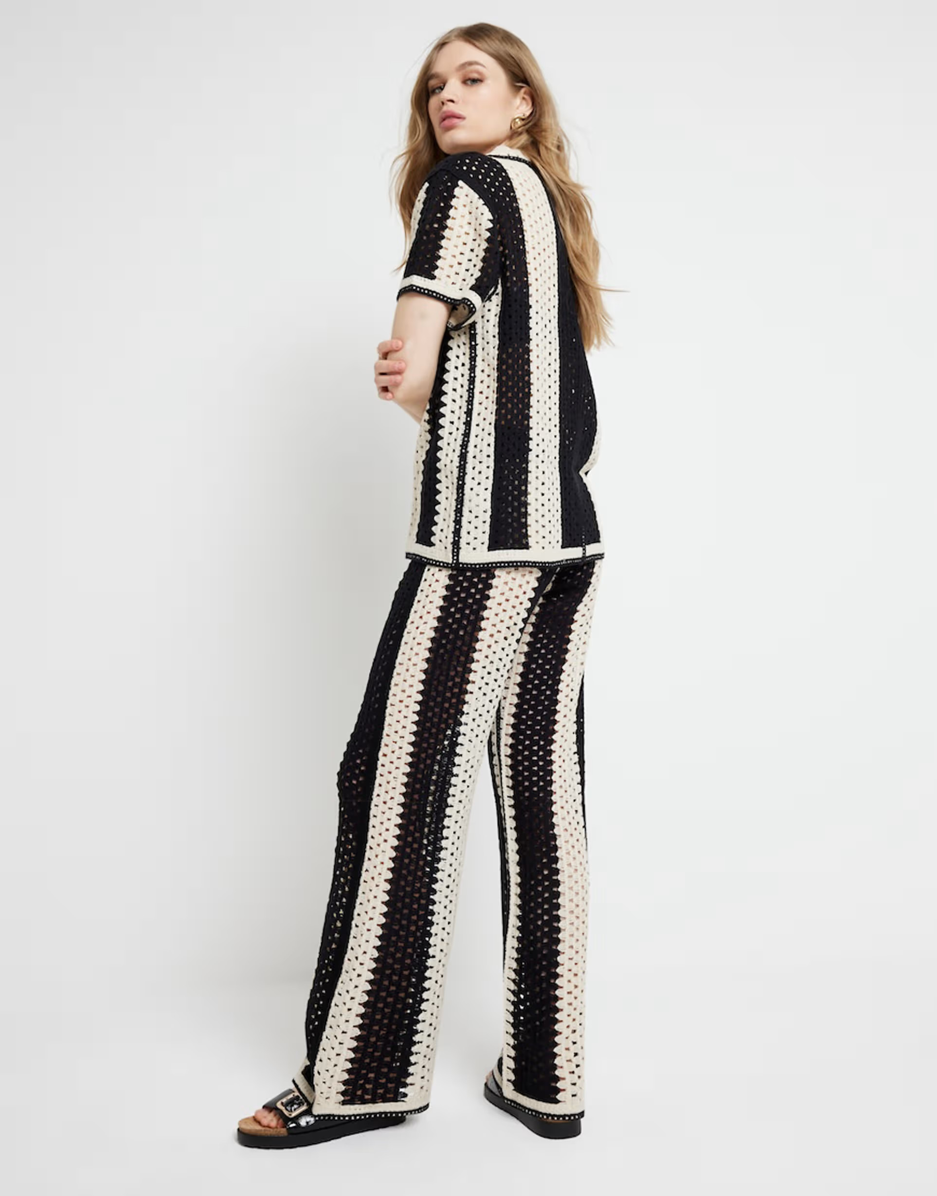 River Island striped crochet trouser co-ord in black | ASOS (Global)