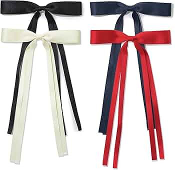 Ambesi Ribbon Hair Bow Hair Clips, Black Red Milky White Navy Blue Hair Clip Tassel Bow for Women... | Amazon (US)