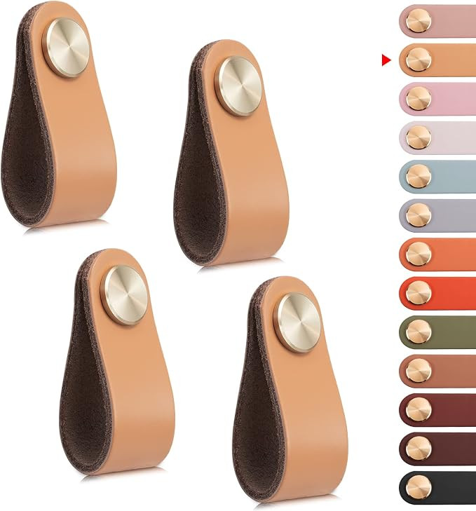 4 Pack Leather Drawer Pulls Beige Cabinet Handles Single Hole Dresser Knobs Cabinet Door Handle, ... | Amazon (US)