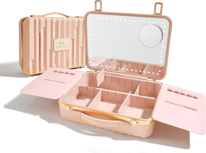 ROWNYEON Travel Makeup Case with Light-Up Mirror & Removable Divider - Portable Train Case Organi... | Amazon (US)