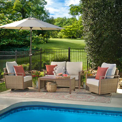 allen + roth Dorsey 4 -Piece Rattan Patio Sofa Conversation Set with Cream Cushions | Lowe's