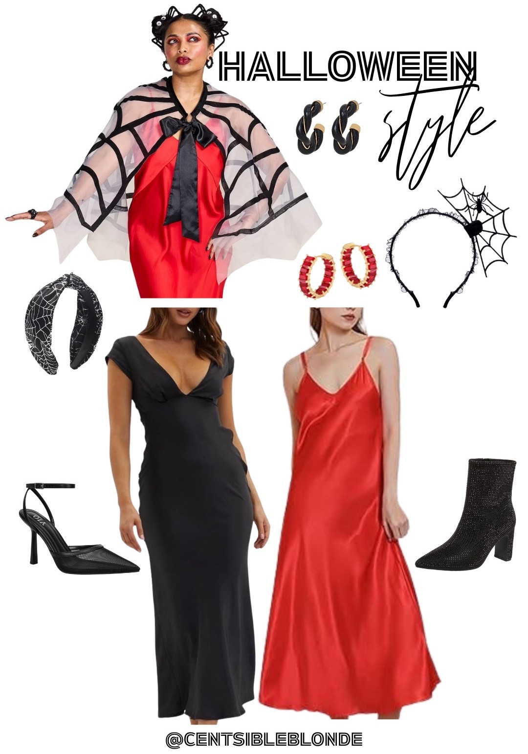 Easy Halloween outfit idea, Halloween party, spider costume, black shoes, black boots, black earrings, red earrings, red dress, black dress, slip dress, satin dress

#LTKHalloween #LTKParties #LTKSeasonal